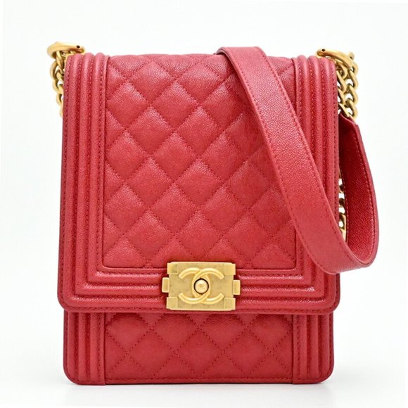 CHANEL Boy Chanel Women's Shoulder Bag AS0130 Caviar Leather Red - Picture 1 of 10